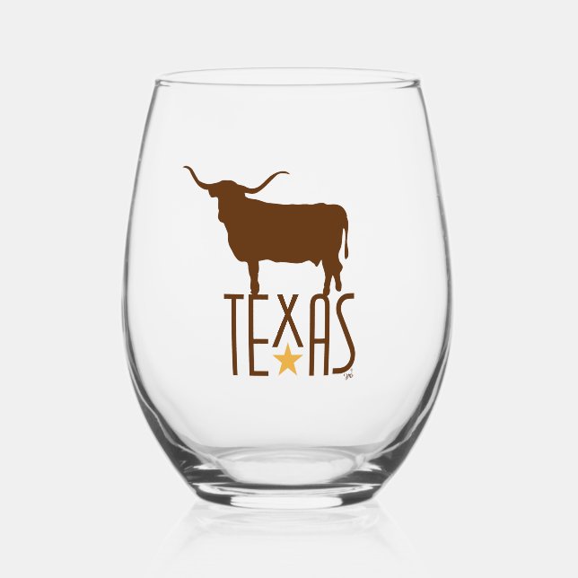 Vaso De Vino Símbolos de Texas, Longhorn, café (Anverso)
