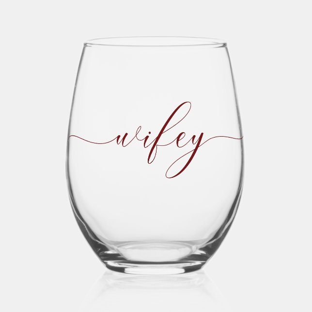 Vaso De Vino Simple elegancia de caligrafía Wifey (Anverso)