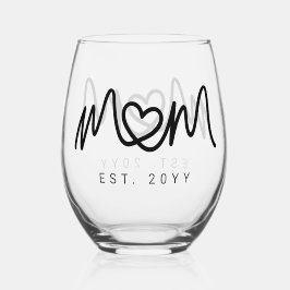 Vaso De Vino Simple Letra Negra Corazón Madre Establecida