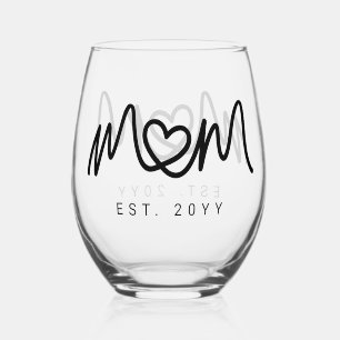 Vaso De Vino Simple Letra Negra Corazón Madre Establecida