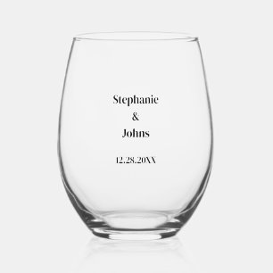Vaso De Vino Simple Mínimo Recién Matrimonios Nombre Personaliz