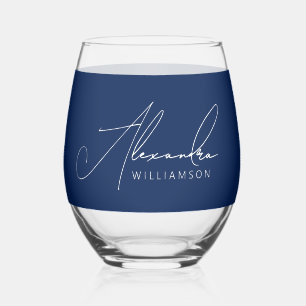 Vaso De Vino Simple nombre moderno con estilo en azul y blanco 