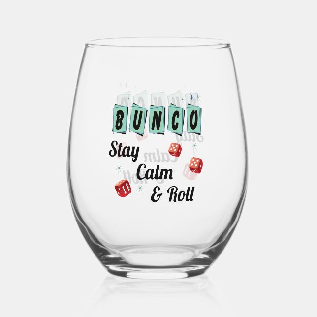 Vaso de vino sin tallo divertido con dados de Bunc (Anverso)