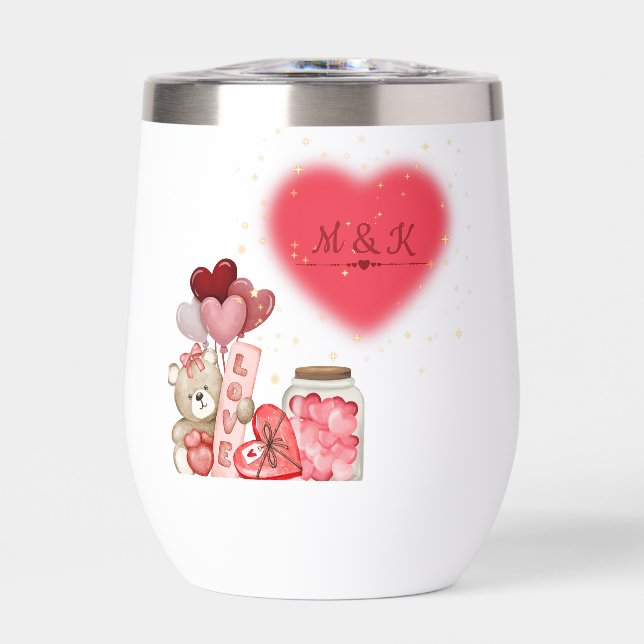 Vaso de vino sin tallo para San Valentín (Frente)