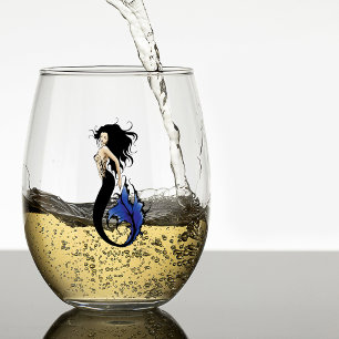 Vaso De Vino Sirena de Fantasía Elegante Sirena Azul Tribal