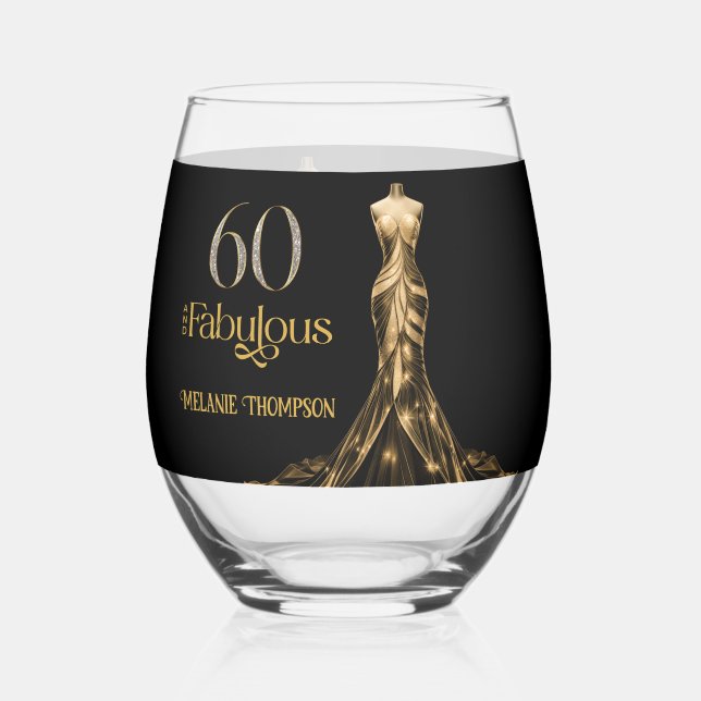 Vaso De Vino Sixty and Fabulous Gold Dress Black 60th Birthday (Anverso)