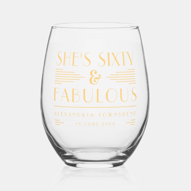 Vaso De Vino Sixty & Fabulous Chic Art Deco Gold 60th Birthday (Anverso)