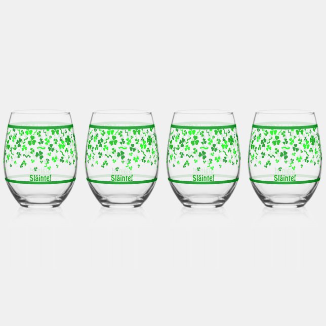 Vaso De Vino Sláinte Lucky Irish Shamrocks Design Personalized (Anverso)