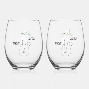 Vaso De Vino Slinky Black Cat Meow Meow Personalizado Textos Oj