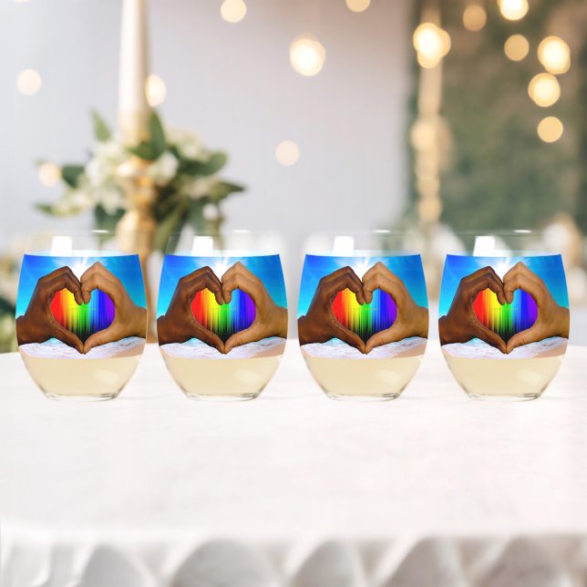 Vaso De Vino SlipperyJoe gradiente de corazón de arcoíris vívid (Insitu (Boda))