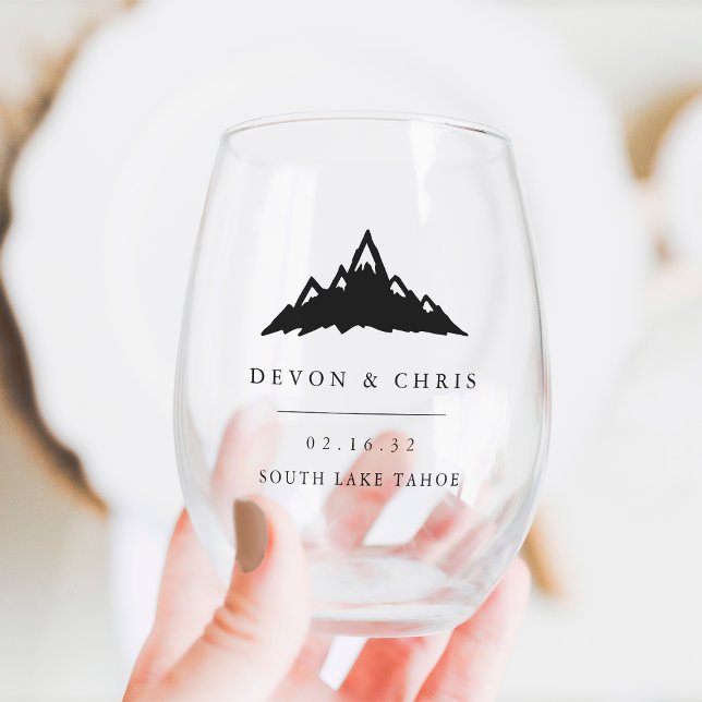 Vaso De Vino Snowy Mountain Peak Destination Wedding Favor (Subido por el creador)