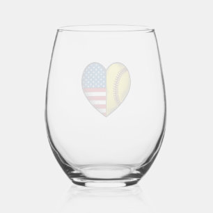 Vaso De Vino Softbol bandera de EE. UU. corazón diseño vectoria