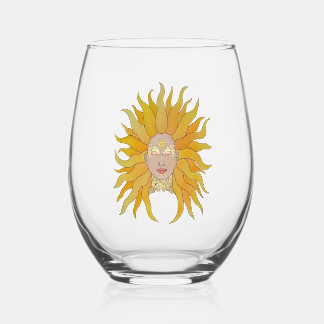 Vaso De Vino Sol dorado amarillo (Anverso)