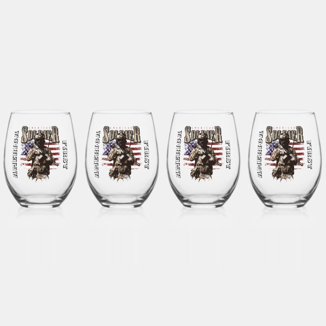 Vaso De Vino Soldado norteamericano diseña un juego de vidrio s (Anverso)