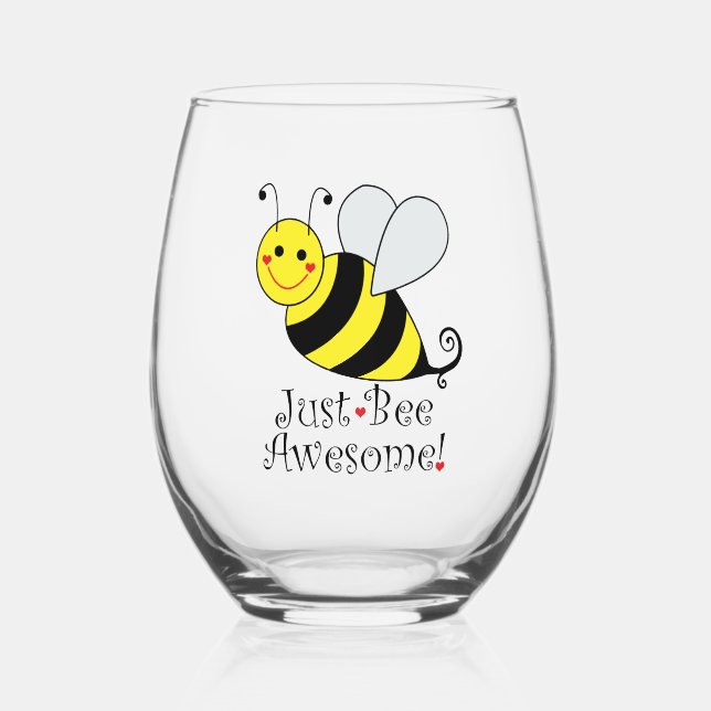 Vaso De Vino Sólo Bee Awesome Cute Yellow Bumble Bee (Anverso)