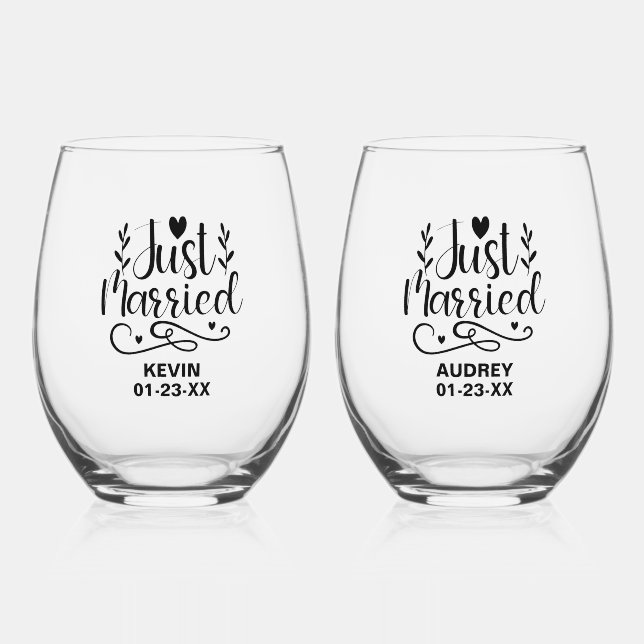 Vaso De Vino Sólo casados con Keepsake (Anverso)