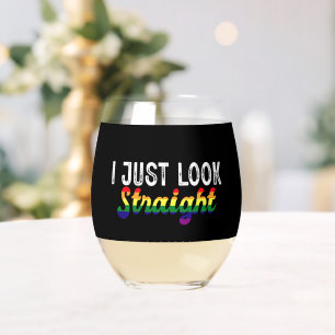 Vaso De Vino Sólo miro directo Mes del Orgullo LGBT Rainbow