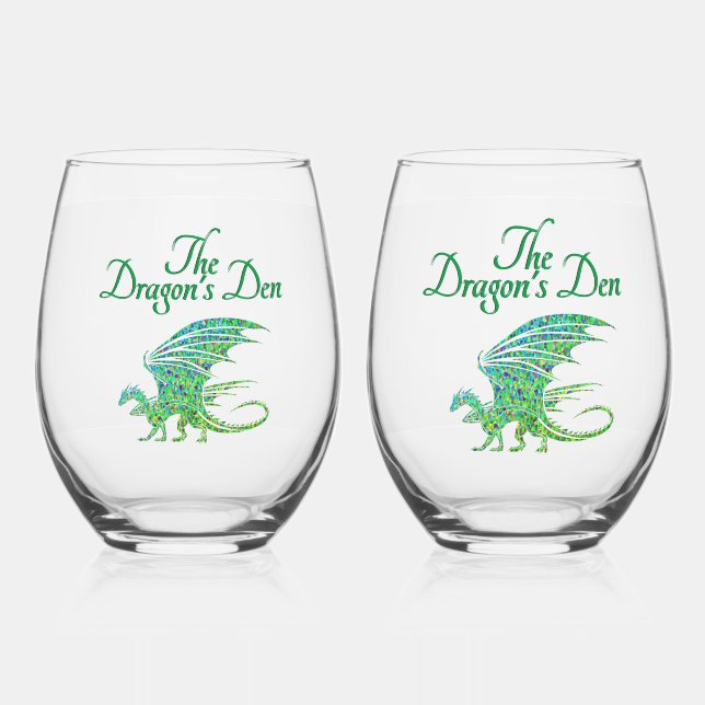 Vaso De Vino Sorprendente Dragón Verde Mosaico Personal (Anverso)