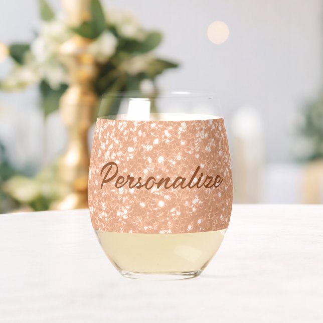 Vaso De Vino Sparkly peach faux chispas Personalizado texto (Insitu (Boda))