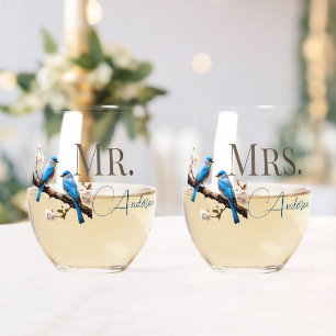 Vaso De Vino Spring Bluebirds Sr. y Sra.