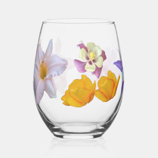 Vaso De Vino Spring Flowers Stemless Wine Glass