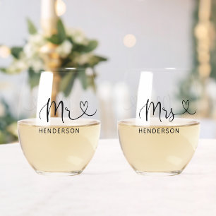 Vaso De Vino Sr. Script Heart Boda