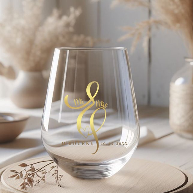 Vaso De Vino Sr. y la Sra. Gold Calligraphy Ampersand Boda (Subido por el creador)