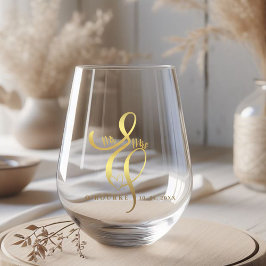 Vaso De Vino Sr. y la Sra. Gold Calligraphy Ampersand Boda