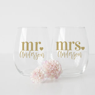 Vaso De Vino Sr. y la Sra. Name Boda personalizada