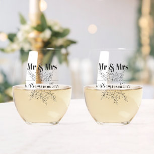 Vaso De Vino Sr. y Sra. Boho Aniversario Boda Nombre de familia
