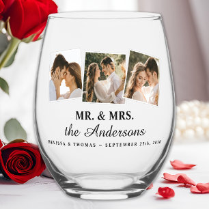 Vaso De Vino Sr. y Sra. Elegant 3 Foto Bride Groom Boda
