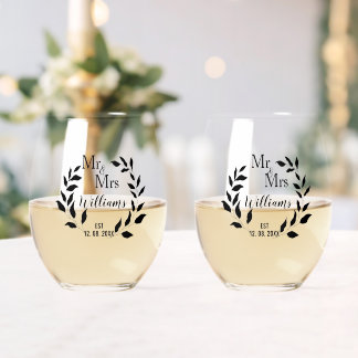 Vaso De Vino Sr y Sra Greenery Aniversario Apellido Est