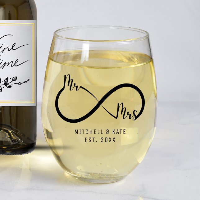 Vaso De Vino Sr. y Sra. Infinity Symbol Boda (Mr & Mrs Infinity Symbol Wedding Stemless Wine Glass
)