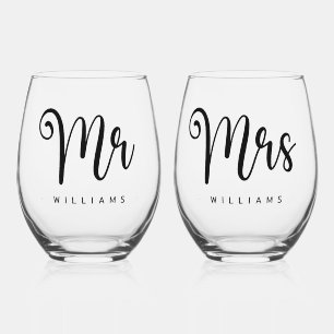 Vaso De Vino Sr. y Sra. name calligraphy lindo boda de guión
