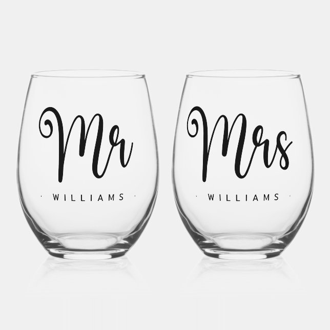 Vaso De Vino Sr. y Sra. name calligraphy lindo boda de guión (Anverso)