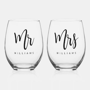 Vaso De Vino Sr. y Sra. name calligraphy script boda