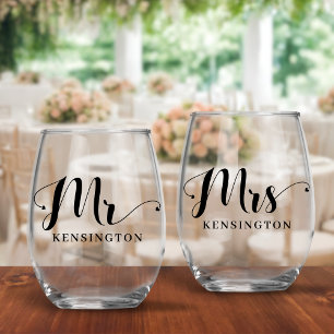 Vaso De Vino Sr. y Sra. Newlyw Typography Boda