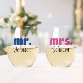 Vaso De Vino Sr. y Sra. Personalizado Chic Script Aniversario