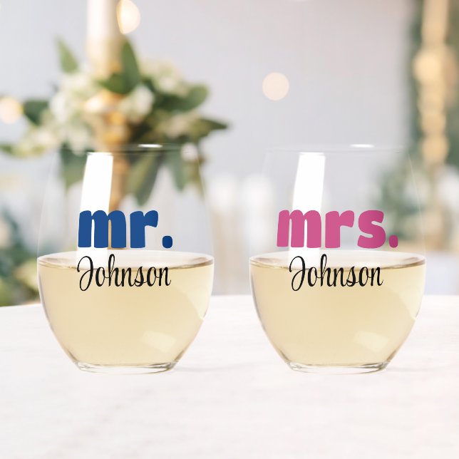 Vaso De Vino Sr. y Sra. Personalizado Chic Script Aniversario (Insitu (Boda))