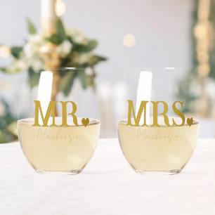 Vaso De Vino Sr y Sra Recién Casados Personalizados