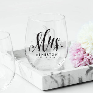 Vaso De Vino Sra. script, novia recién casada personalizada