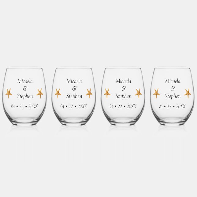 Vaso De Vino Starfish con fecha personalizada (Anverso)
