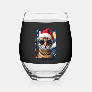 Vaso De Vino Starry Night Orange Tabby Cat Christmas
