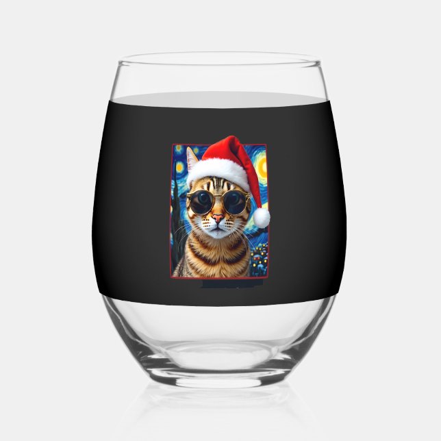 Vaso De Vino Starry Night Orange Tabby Cat Christmas (Anverso)