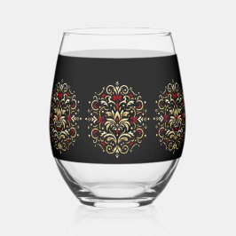 Vaso De Vino Stylish Damask Black Red Gold Pattern
