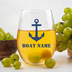Vaso De Vino Su nombre o nombre de barco Nautical Anchor Naval 