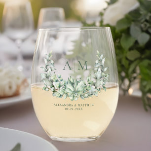 Vaso De Vino Subcolor de agua Eucalyptus Monograma Boda