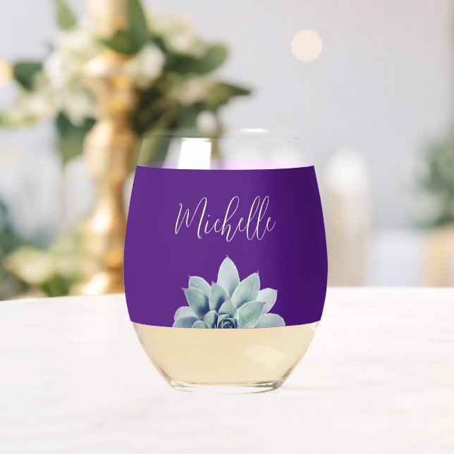 Vaso De Vino Suculento botánico trendy morado elegante (Insitu (Boda))