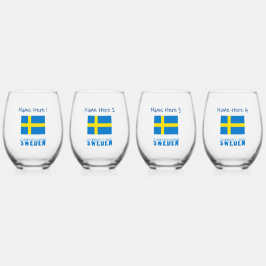 Vaso De Vino Suecia y Bandera Sueca Azul Personalización