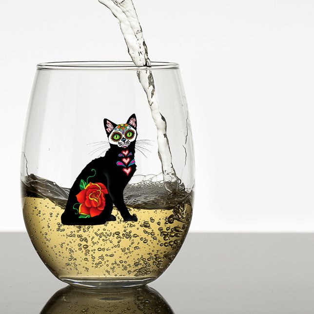 Vaso De Vino Sugar Skull Black Cat (Subido por el creador)